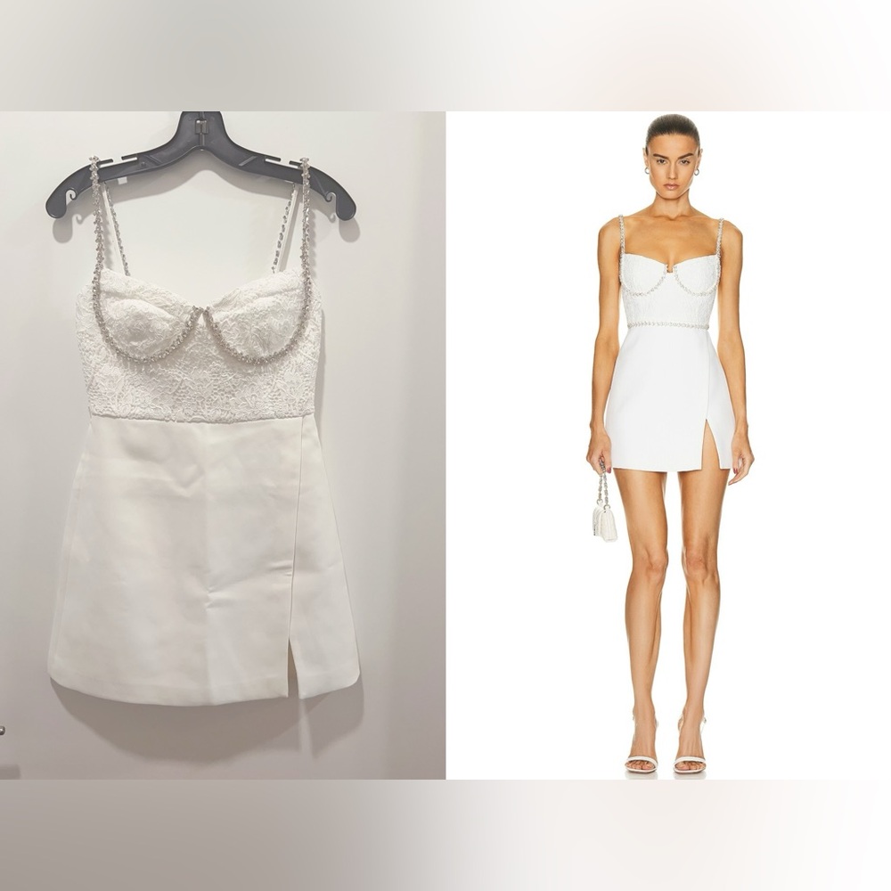 NWT US4 Self-Portrait White Lace Bodice Mini Dress